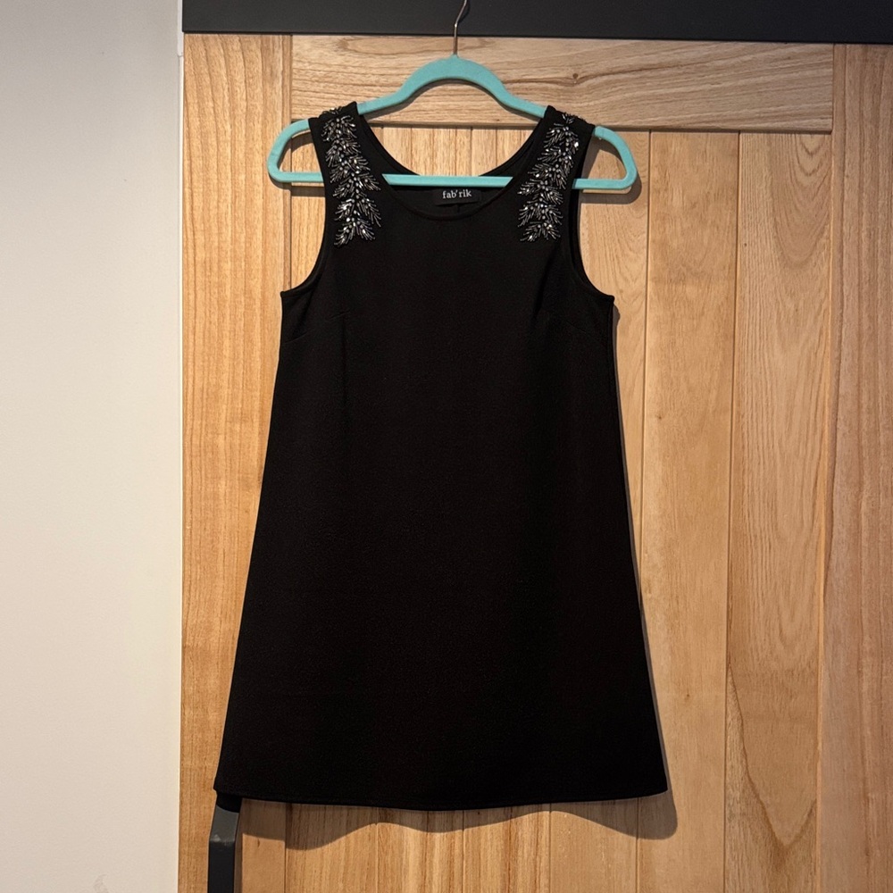 Fabrik size M Black Mini Dress with Embellished Shoulders